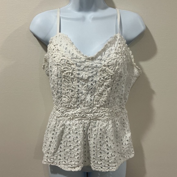 Jopna Tops - Fairy White Eyelet Smocked Camisole Crop Boho Chic Women Size Large Eyelet Lace